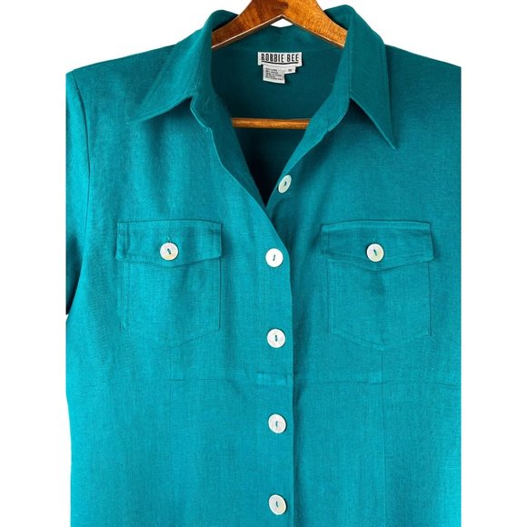 VTG 90's Robbie Bee Linen Blend Maxi Shell Button Front Dress, Women's Size 16 - Picture 9 of 16